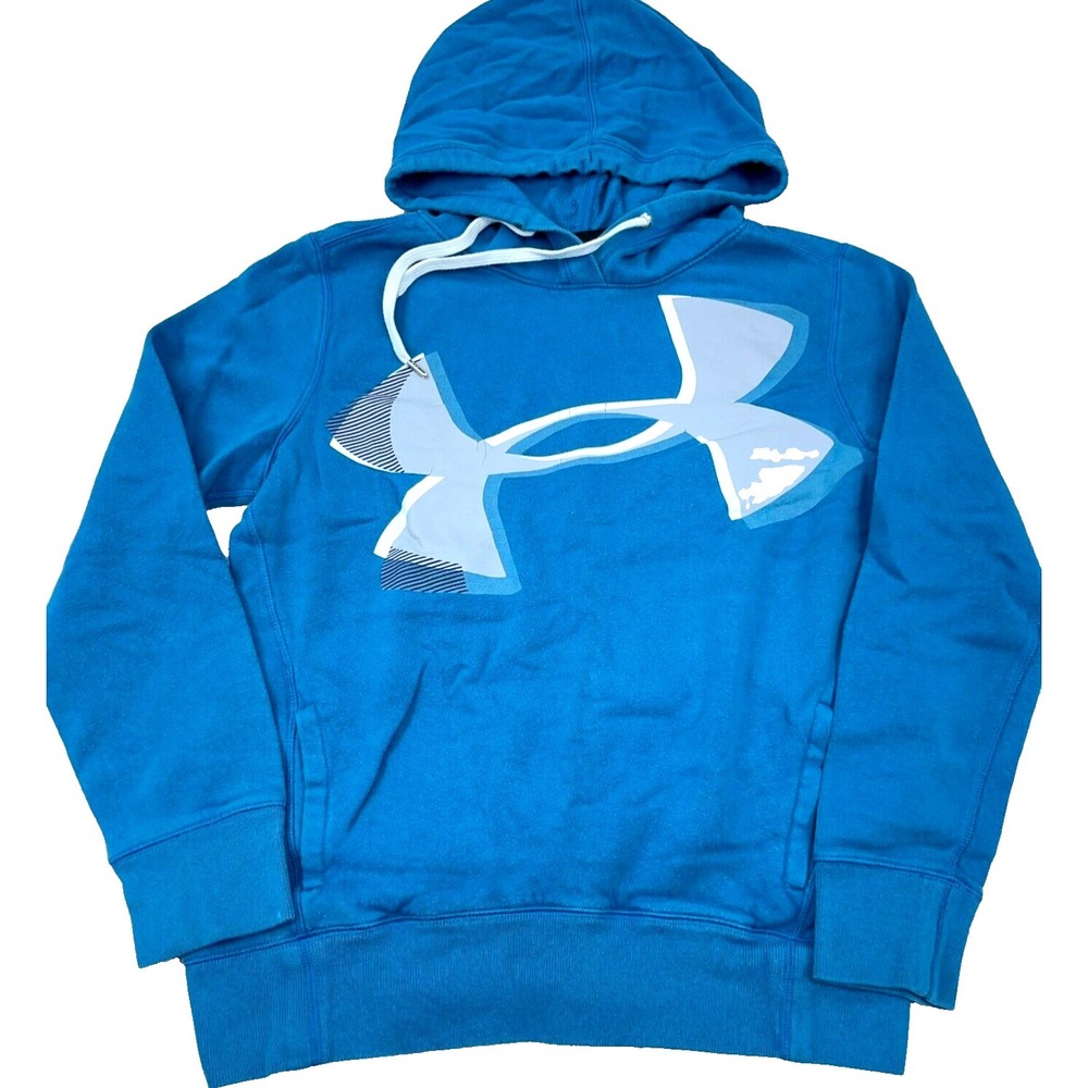 Under Armor Hoodie‎ Women Small Blue Loose Fit Pullover Sweatshirt Big Logo A6